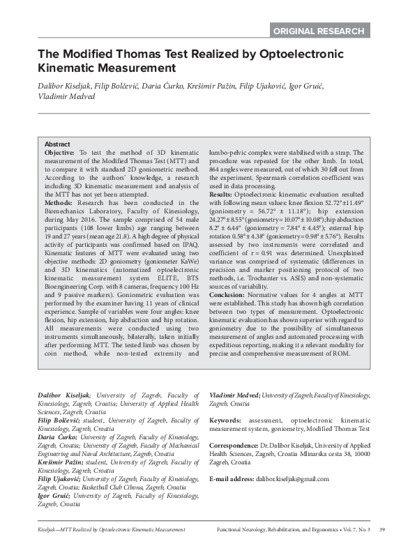 (PDF) The Modified Thomas Test Realized by Optoelectronic Kinematic ...