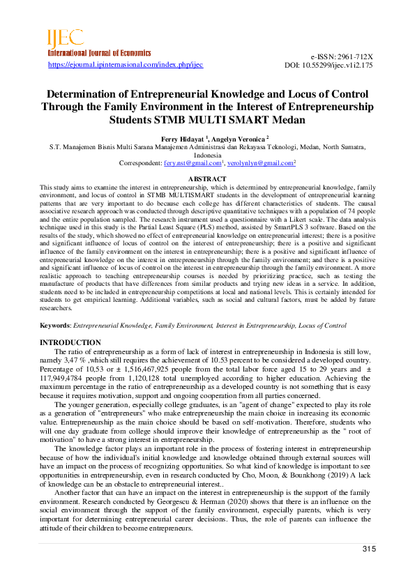 (PDF) Determination of Entrepreneurial Knowledge and Locus of Control ...