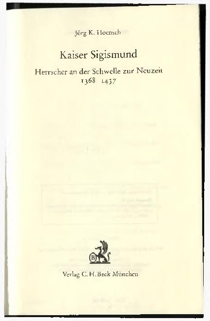 PDF) Jörg K Hoensh Kaiser Sigismund Herrscher an der Schwelle zur