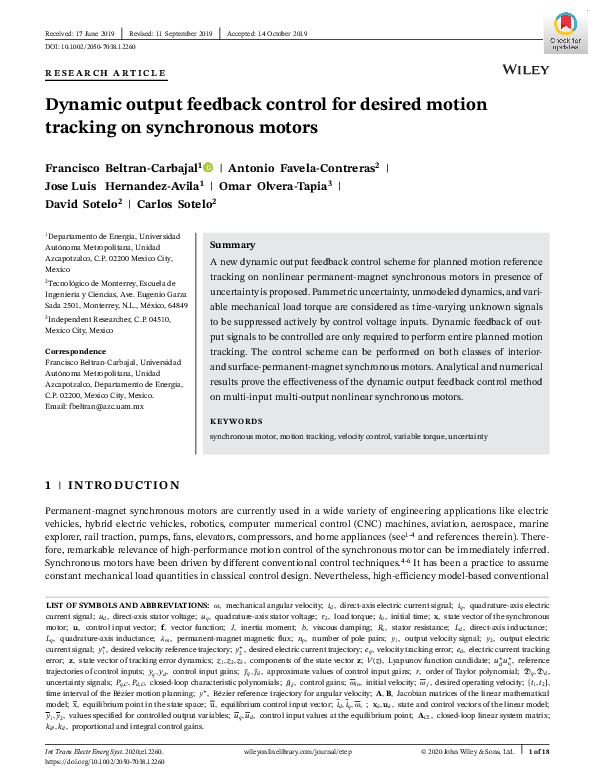 (PDF) Dynamic output feedback control for desired motion tracking on ...