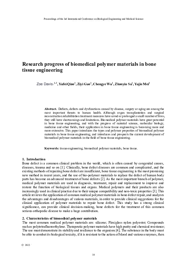 (PDF) Research progress in bone tissue engineering