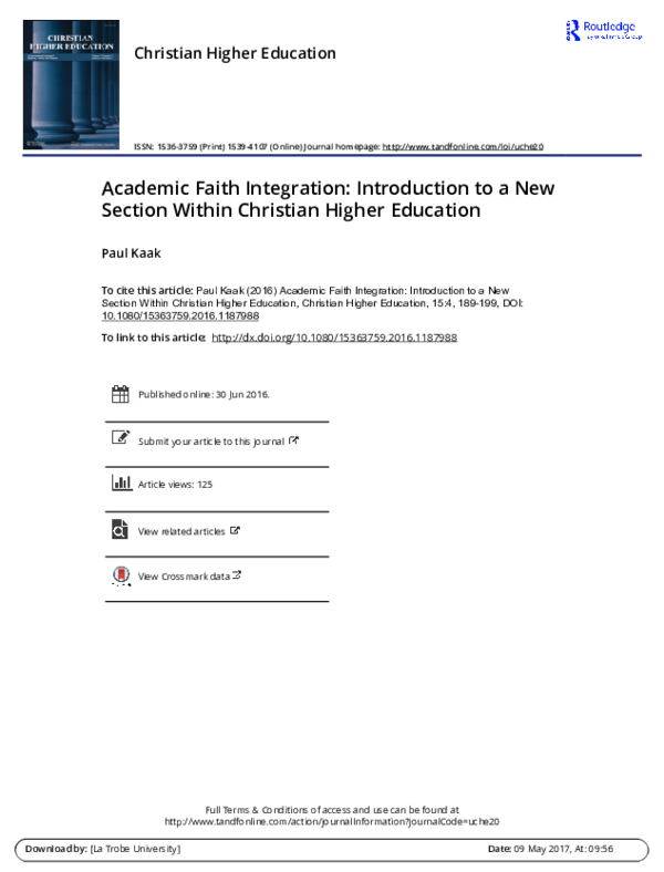 (PDF) Academic Faith Integration: Introduction to a New Section ...