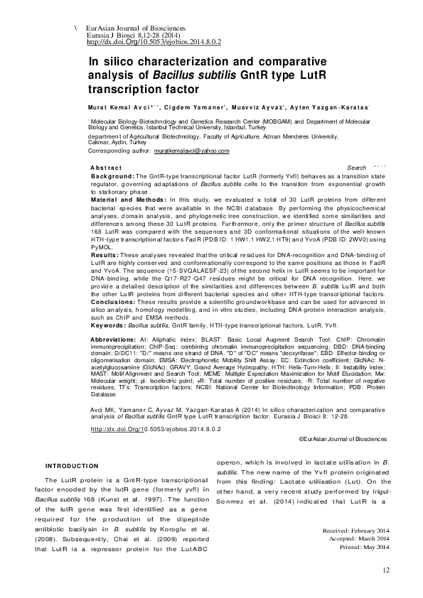 (PDF) In silico characterization and comparative analysis of Bacillus ...