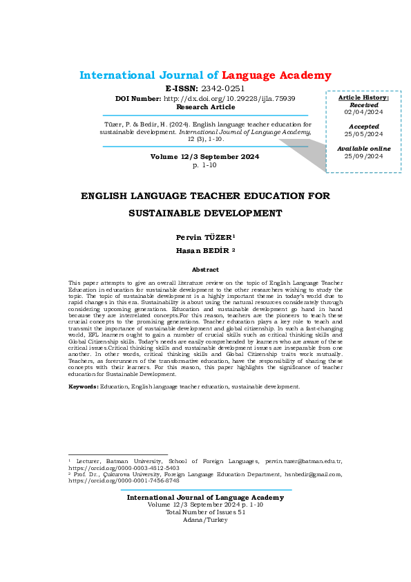 (PDF) ENGLISH LANGUAGE TEACHER EDUCATION FOR SUSTAINABLE DEVELOPMENT