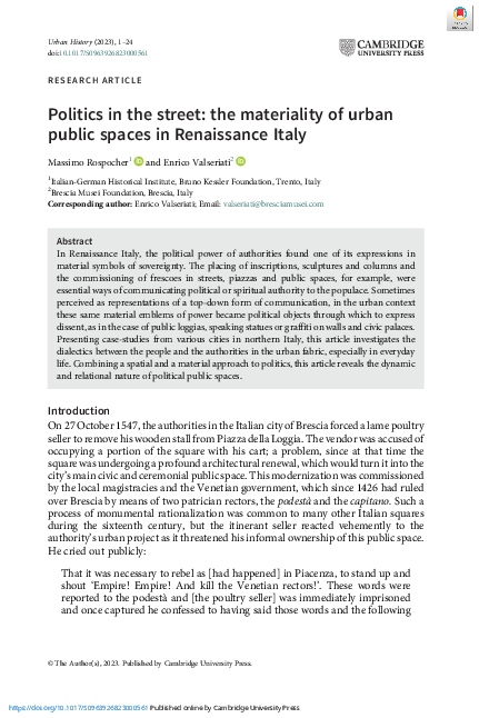 (PDF) Politics in the street: the materiality of urban public spaces in ...