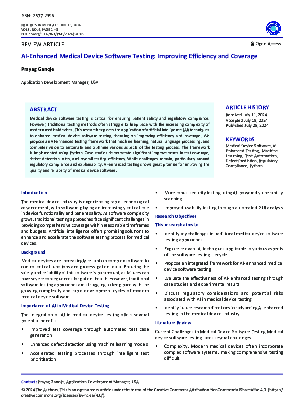 (PDF) AI-Enhanced Medical Device Software Testing Improving Efficiency ...