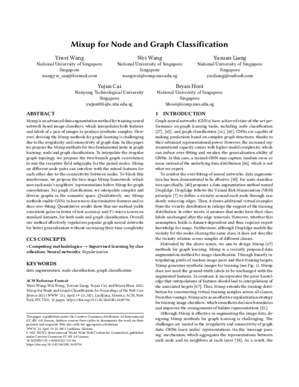 (PDF) Mixup for Node and Graph Classification
