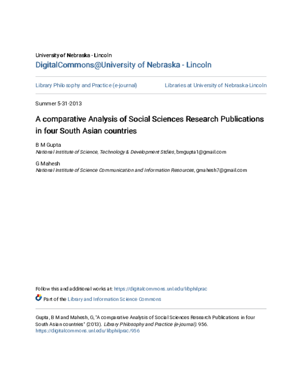 (PDF) A comparative Analysis of Social Sciences Research Publications ...