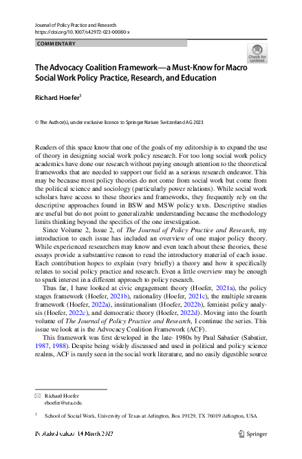 (PDF) The Advocacy Coalition Framework—a Must-Know for Macro Social ...
