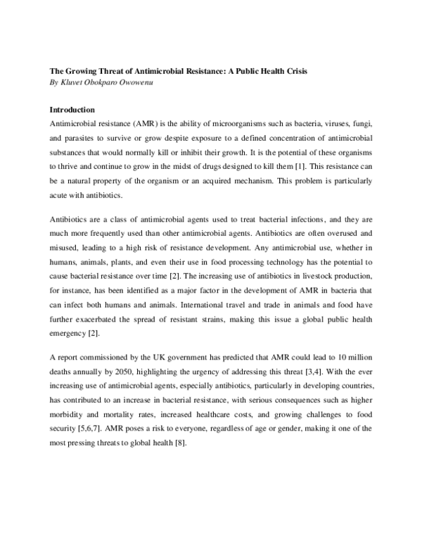 (PDF) The Growing Threat of Antimicrobial Resistance: A Public Health ...