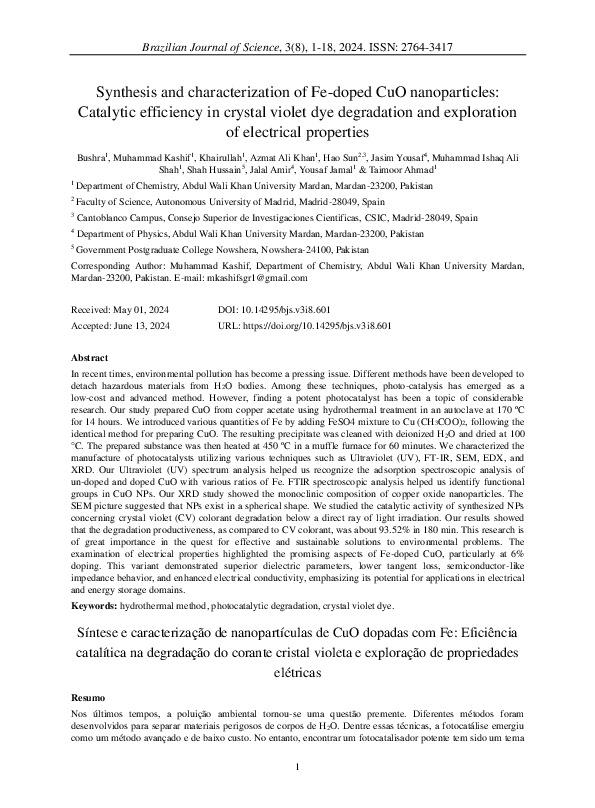 (PDF) Synthesis and characterization of Fe-doped CuO nanoparticles ...