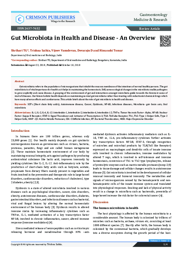 (PDF) Gut Microbiota in Health and Disease - An Overview