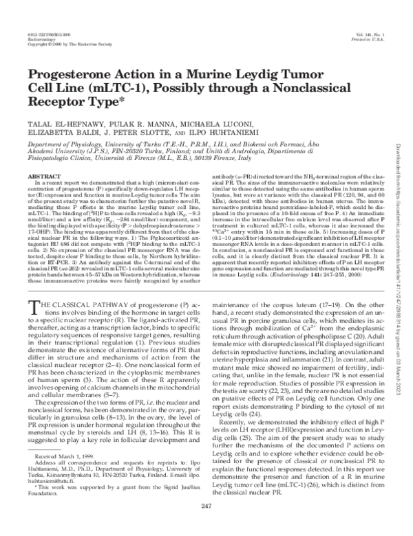 (PDF) Progesterone Action in a Murine Leydig Tumor Cell Line (mLTC-1 ...