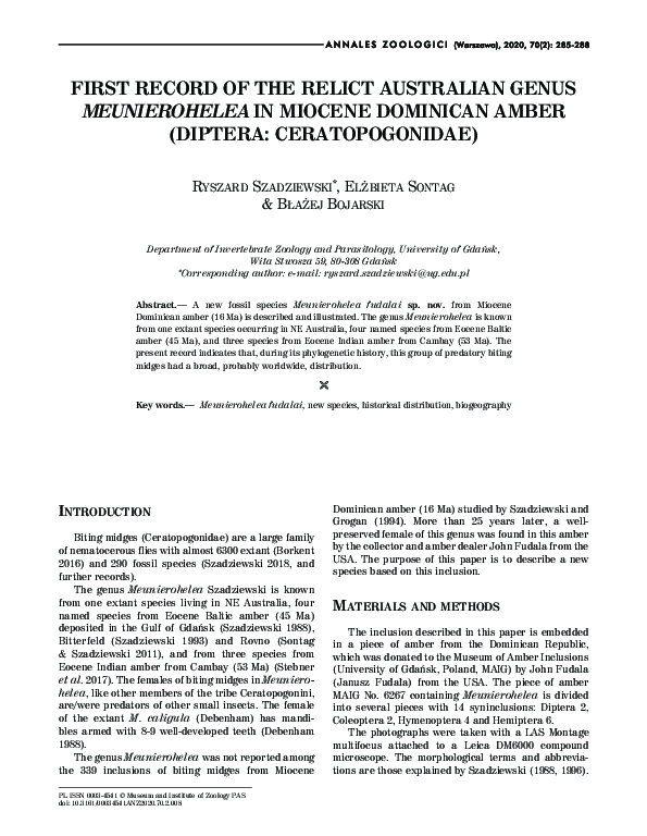 (PDF) First Record of the Relict Australian Genus Meunierohelea in ...