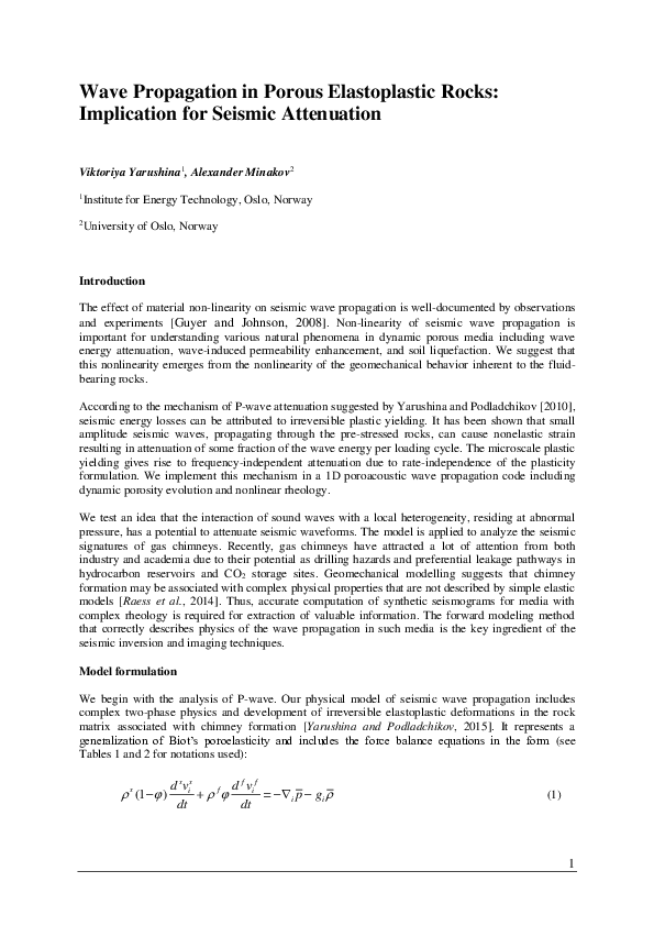 (PDF) Wave Propagation in Porous Elastoplastic Rocks - Implication for ...