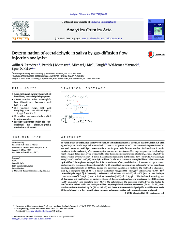 (PDF) Determination of acetaldehyde in saliva by gas-diffusion flow ...