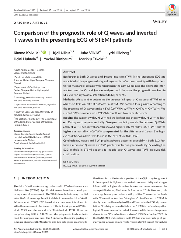 (PDF) Comparison of the prognostic role of Q waves and inverted T waves ...