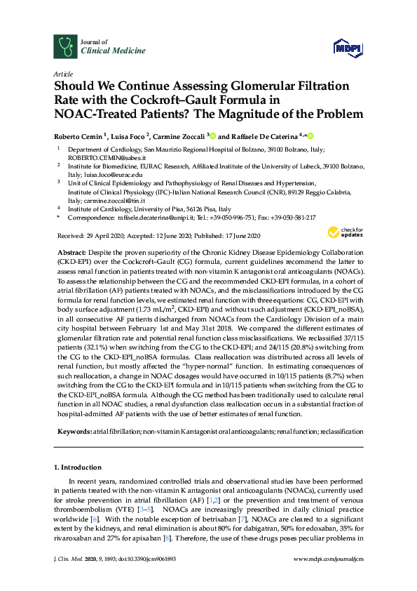 (PDF) Should We Continue Assessing Glomerular Filtration Rate with the ...