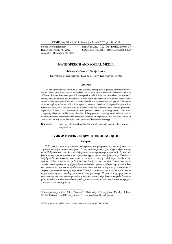 (PDF) Hate Speech and Social Media