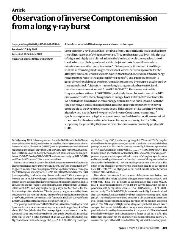(PDF) Observation of inverse Compton emission from a long γ-ray burst