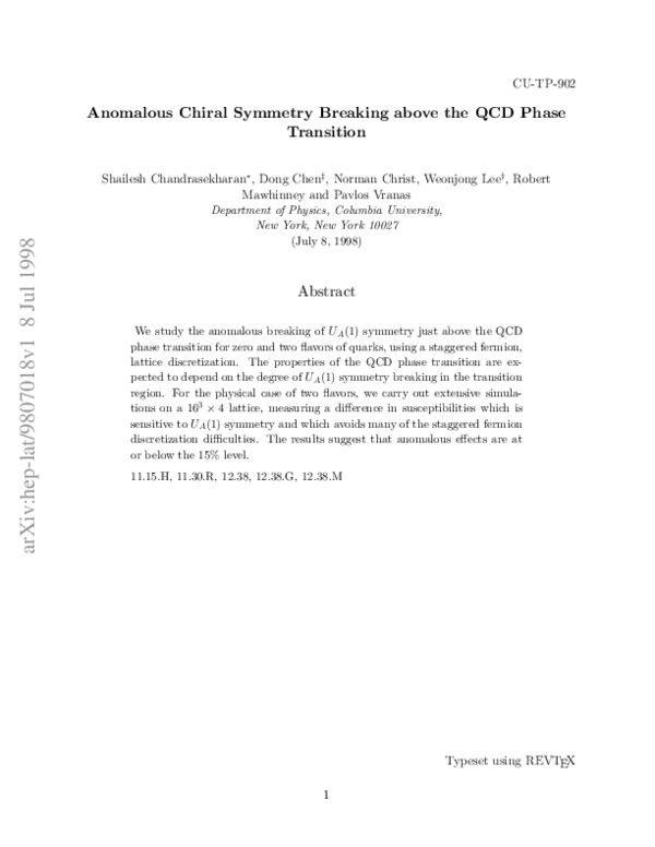 (PDF) Anomalous chiral symmetry breaking above the QCD phase transition