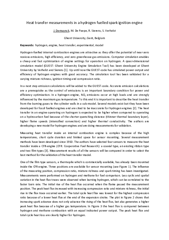(PDF) Heat transfer measurements in a hydrogen fuelled spark ignition ...