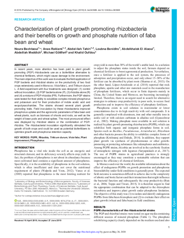 (PDF) Characterization of plant growth promoting rhizobacteria and ...