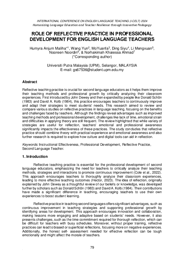 (PDF) ROLE OF REFLECTIVE PRACTICE IN PROFESSIONAL DEVELOPMENT FOR ...
