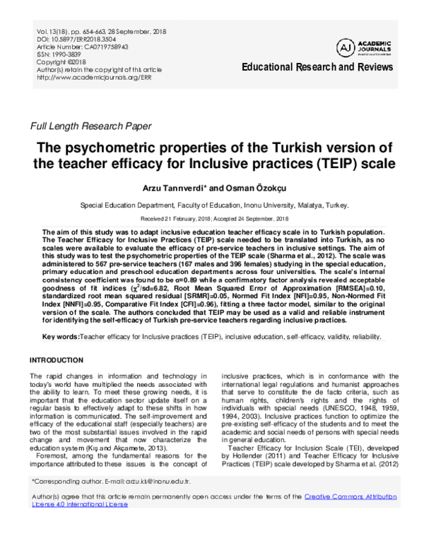 (PDF) The psychometric properties of the Turkish version of the teacher ...