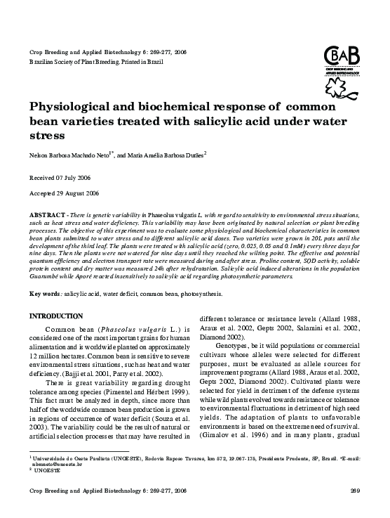 (PDF) Physiological and biochemical response of common bean varieties ...