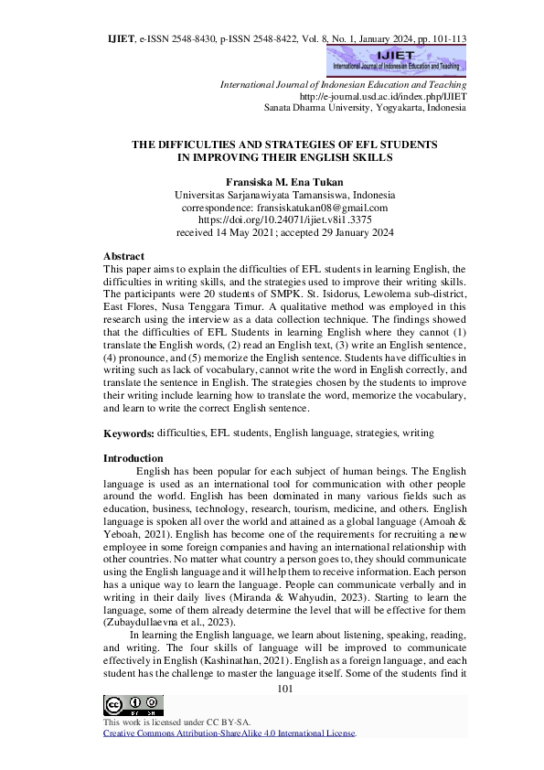 (PDF) The Difficulties and Strategies of Efl Students in Improving ...