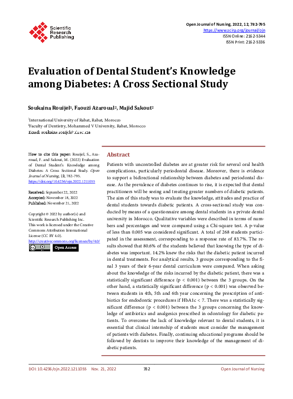 (PDF) Evaluation of Dental Student’s Knowledge among Diabetes: A Cross ...