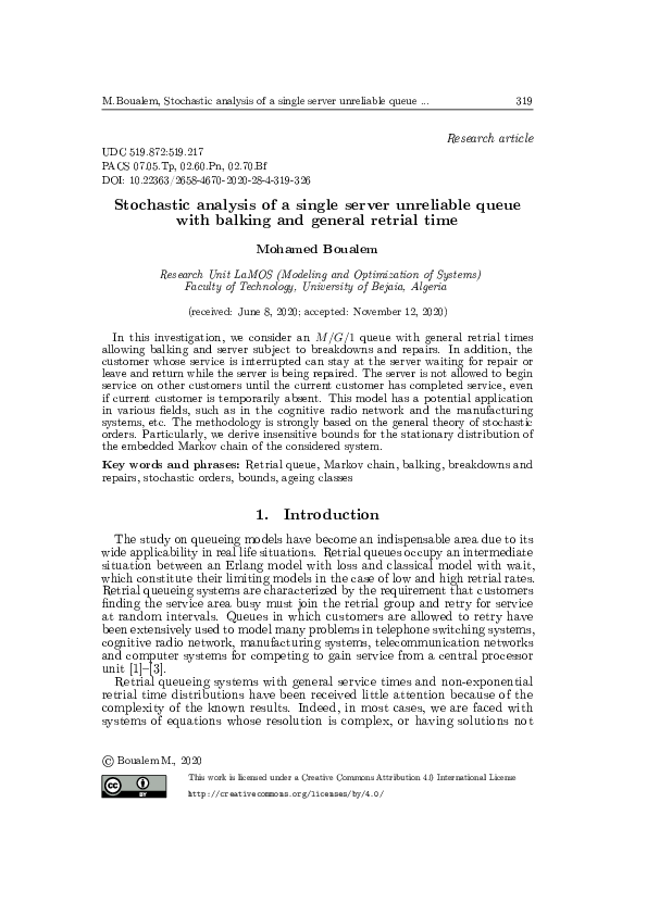 (PDF) Stochastic analysis of a single server unreliable queue with ...