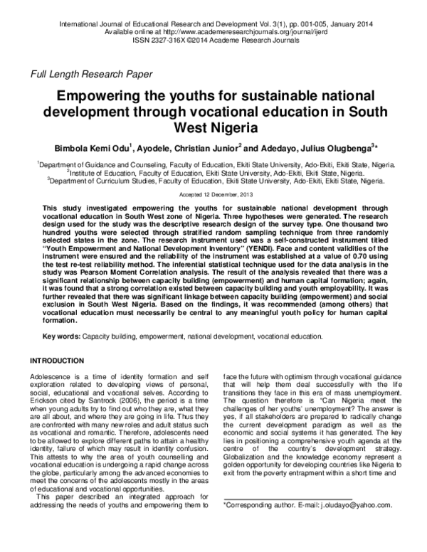 (PDF) Empowering the youths for sustainable national development ...