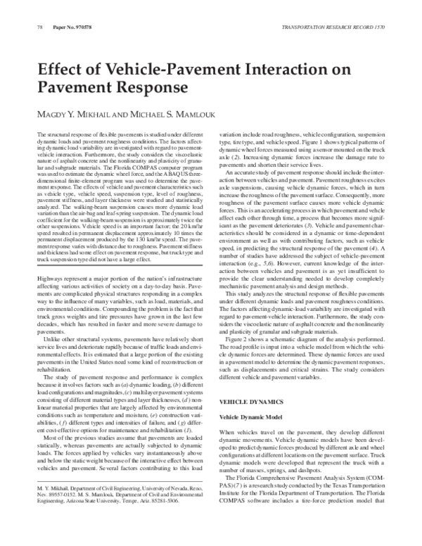 (PDF) Effect of Vehicle-Pavement Interaction on Pavement Response