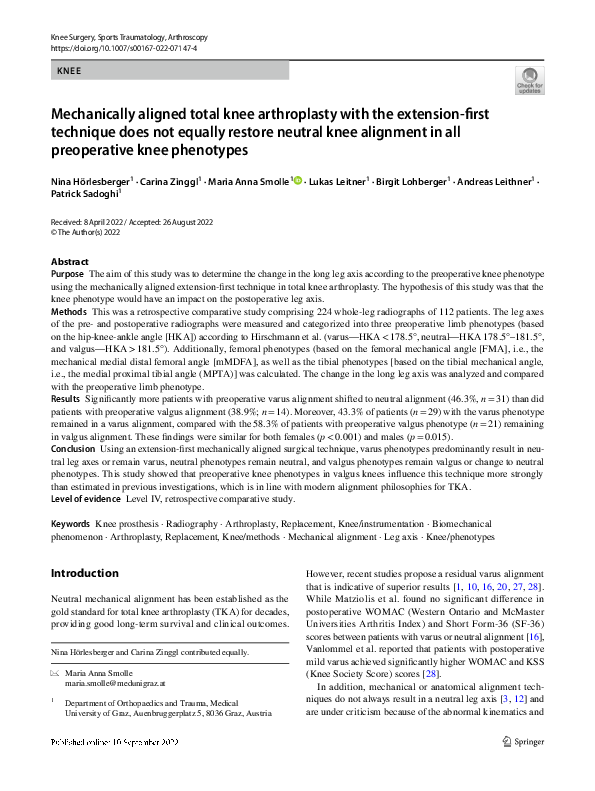 (PDF) Mechanically aligned total knee arthroplasty with the extension ...