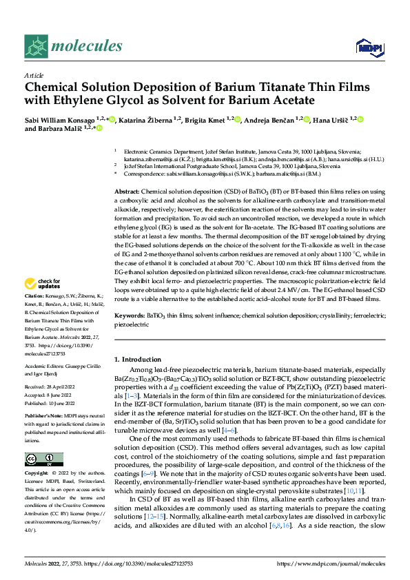 (PDF) Chemical Solution Deposition of Barium Titanate Thin Films with ...