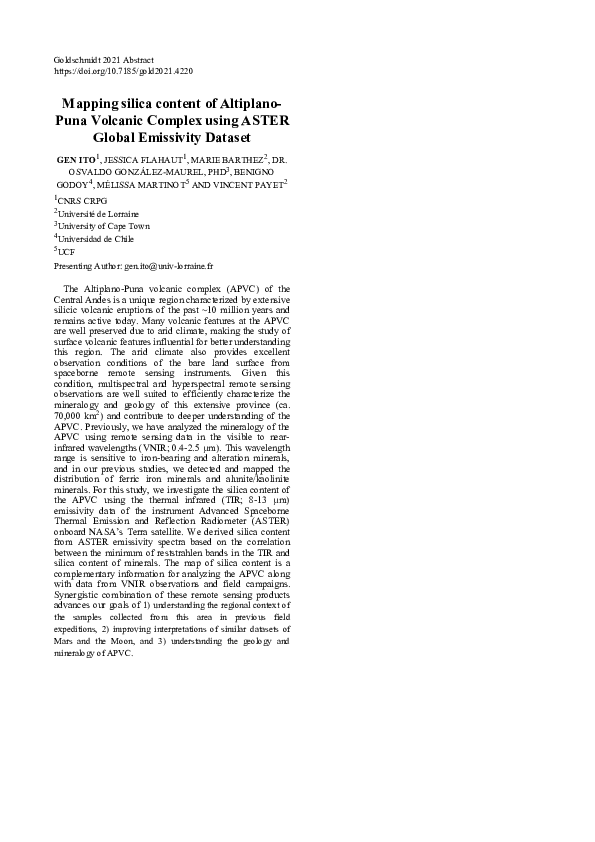 Pdf Mapping Silica Content Of Altiplano Puna Volcanic Complex Using