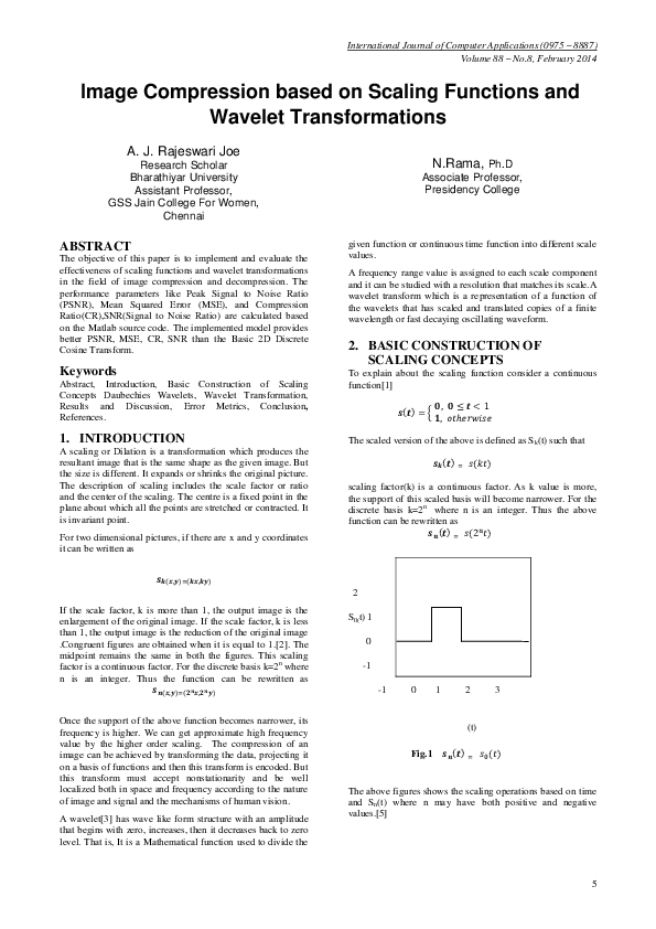 (PDF) Image Compression based on Scaling Functions And Wavelet ...