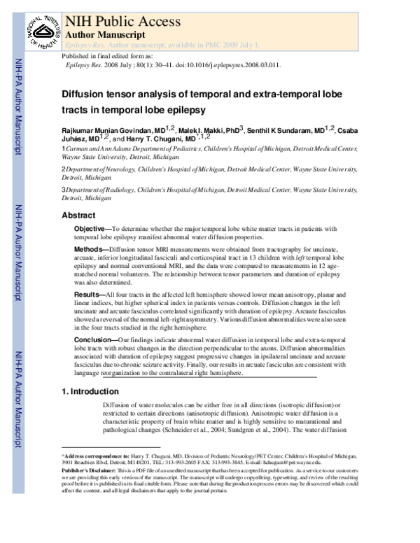 (PDF) Diffusion tensor analysis of temporal and extra-temporal lobe ...