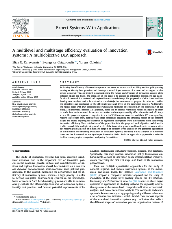 (PDF) A multilevel and multistage efficiency evaluation of innovation ...