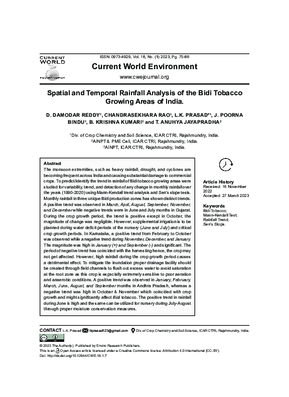 (PDF) Spatial and Temporal Rainfall Analysis of the Bidi Tobacco ...