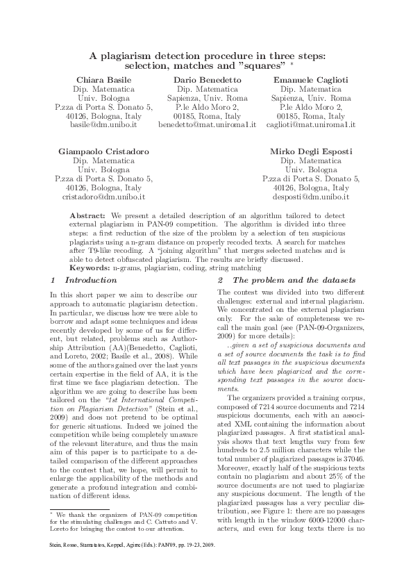 (PDF) A plagiarism detection procedure in three steps: selection ...