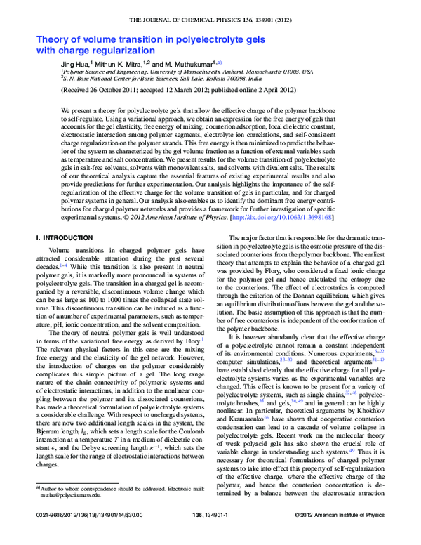 (PDF) Theory of volume transition in polyelectrolyte gels with charge ...