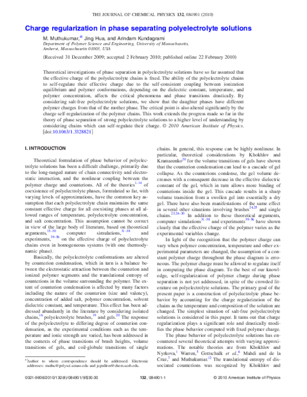 (PDF) Charge regularization in phase separating polyelectrolyte solutions