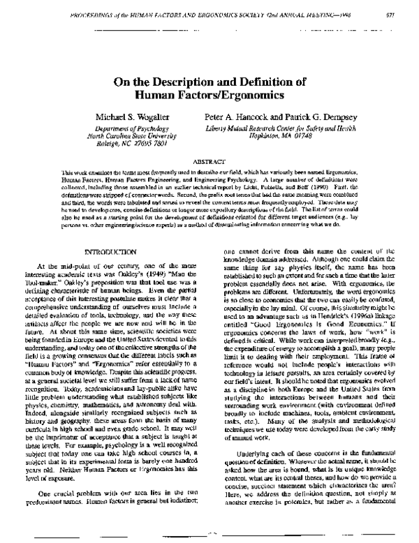 (PDF) On the Description and Definition of Human Factors/Ergonomics