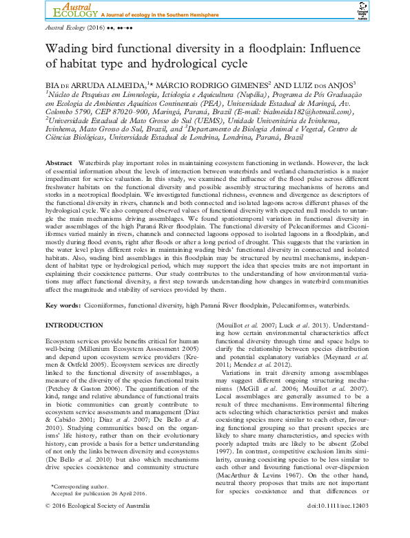 (PDF) Wading bird functional diversity in a floodplain: Influence of ...