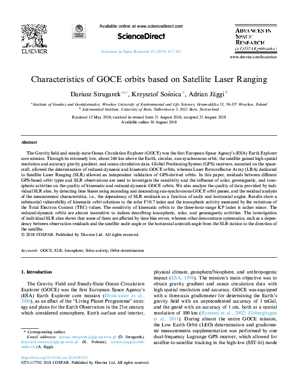 (PDF) Characteristics of GOCE orbits based on Satellite Laser Ranging