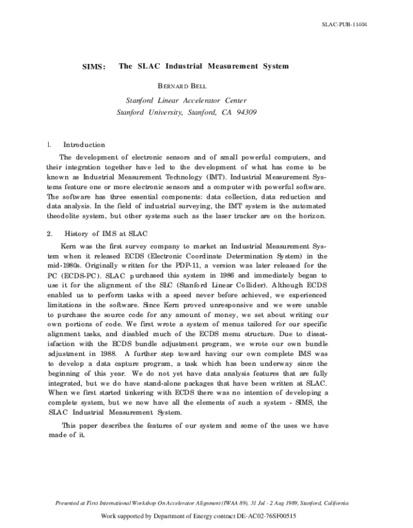 (PDF) SIMS: The SLAC Industrial Measurement System