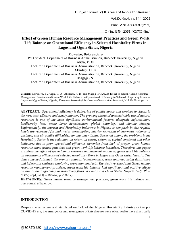 (PDF) Effect of Green Human Resource Management Practices (1)